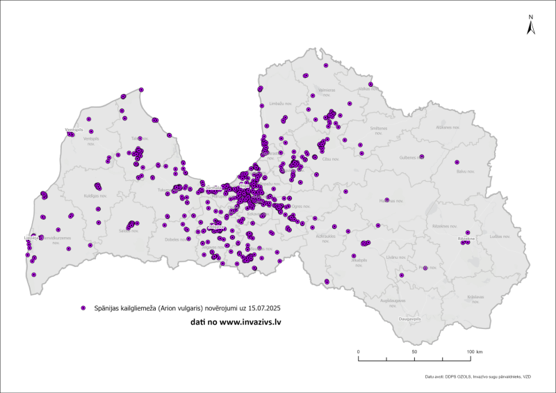 Kailgliemežu izplatības karte